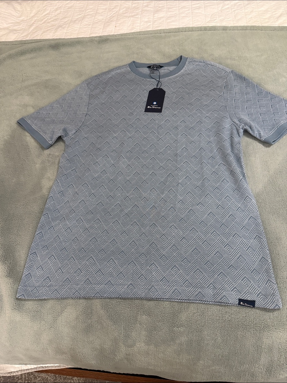 Ben Sherman Pale Blue Geometric Textured Short Sleeve Tee